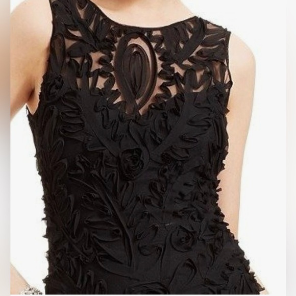 JS Collections Black Chiffon Soutache Mermaid Gown w Sheer Top, V back, Size 4 - Picture 4 of 6